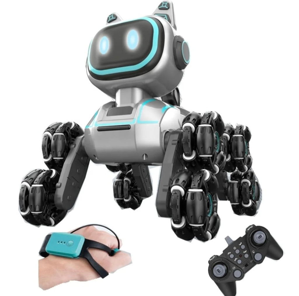 Perro robot a control remoto y reloj con sensor de movimiento